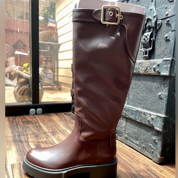 Coach Shoes - NEW COACH Brown Leather Lilli Boots w/ Coach Signature logo jacquard interior 7B